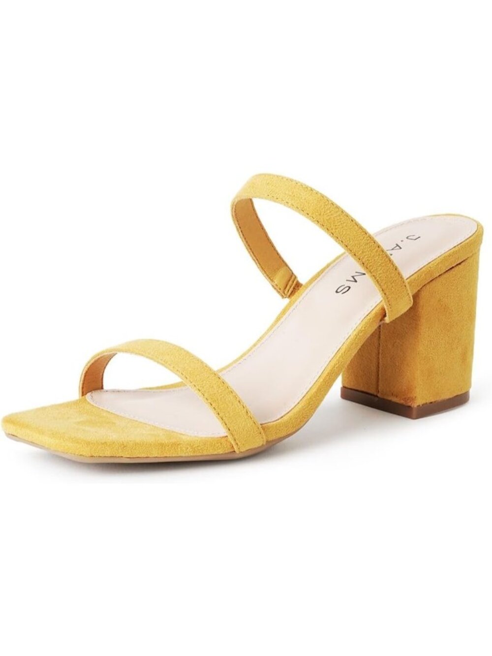 Women's Yellow Leather Summer Flat Mules Square Toe Double Band Low Block Heel
